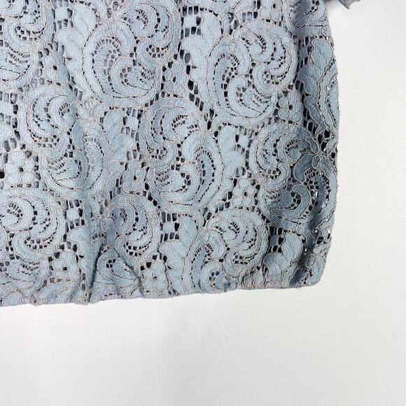 Zara Cropped Lace Short Sleeve Sheer Blouse Top Blue Small Scoop Neck Scoop Back - Picture 4 of 9